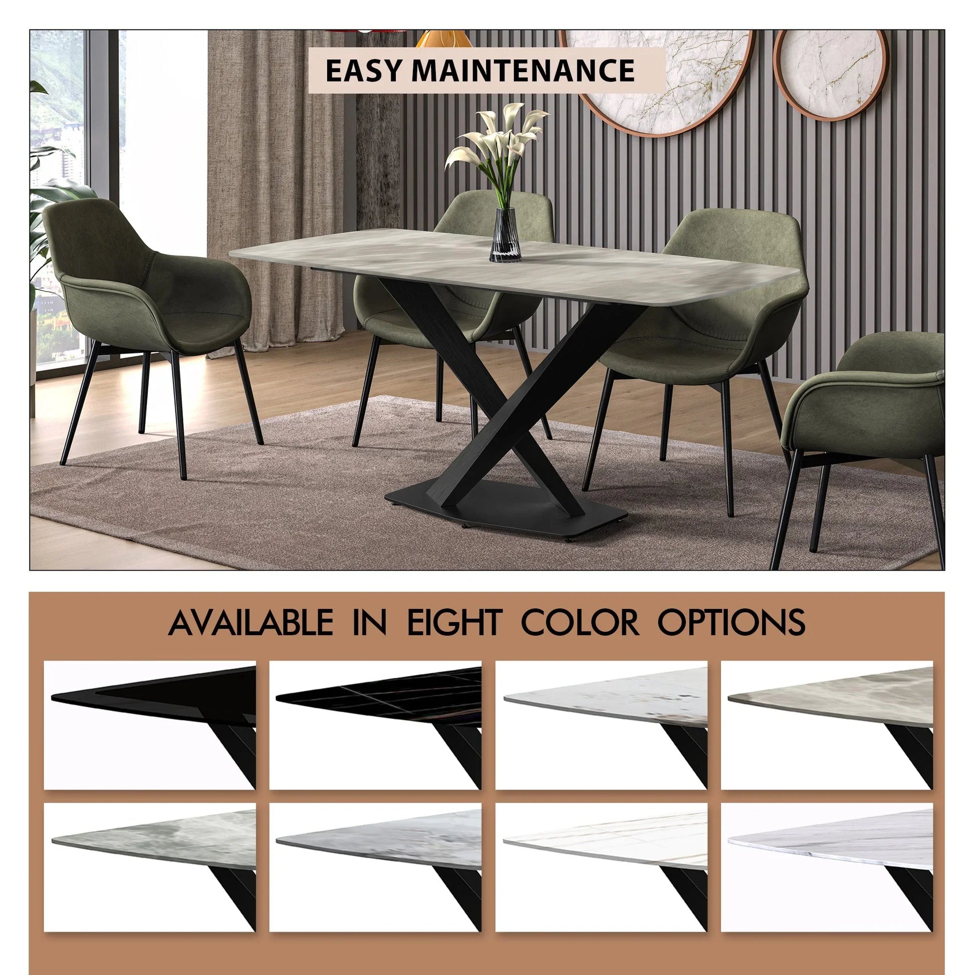 Voren Dining Table with Rectangular Tabletop with Gold/Black Stainless Steel Base - Elax Furniture