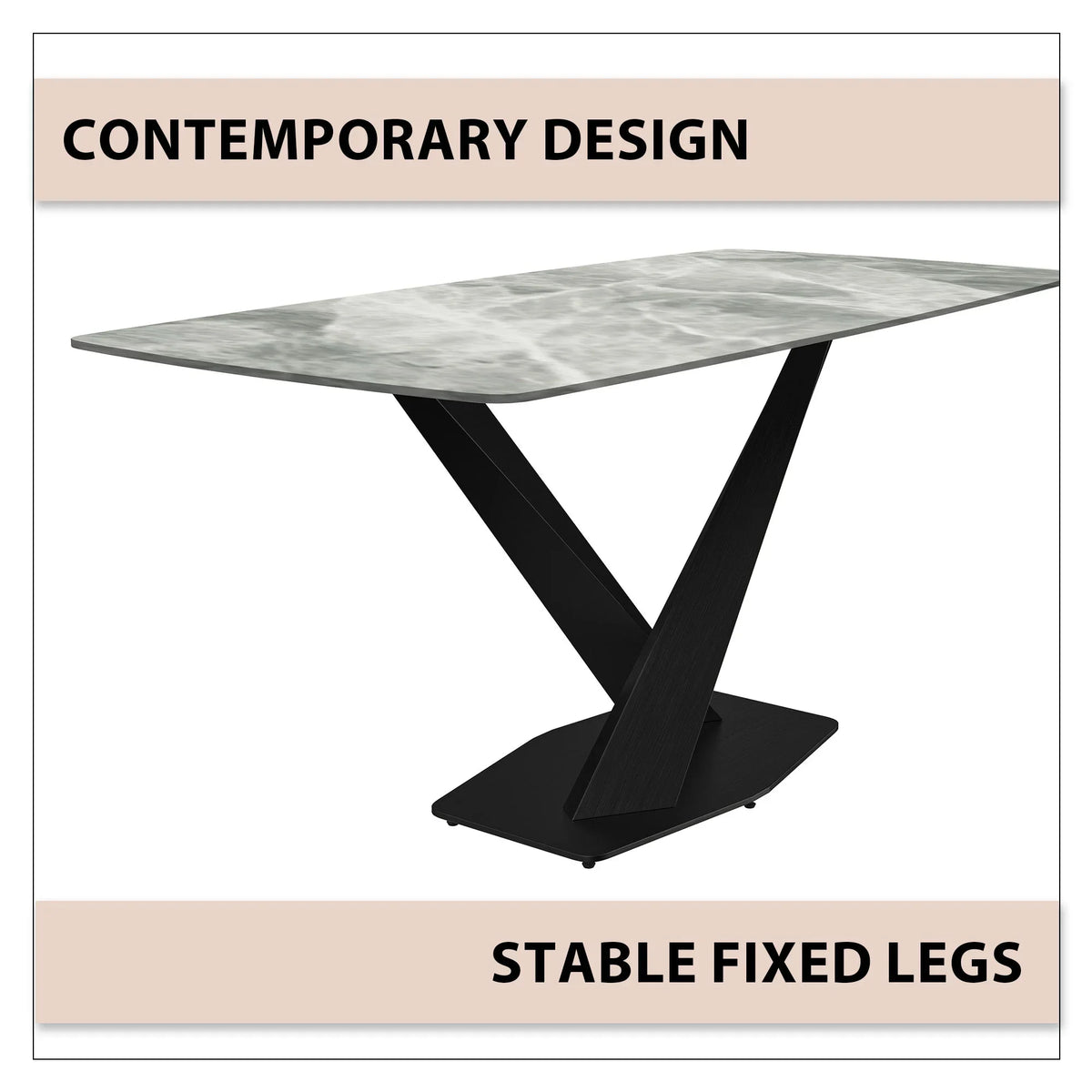 Voren Dining Table with Rectangular Tabletop with Gold/Black Stainless Steel Base - Elax Furniture