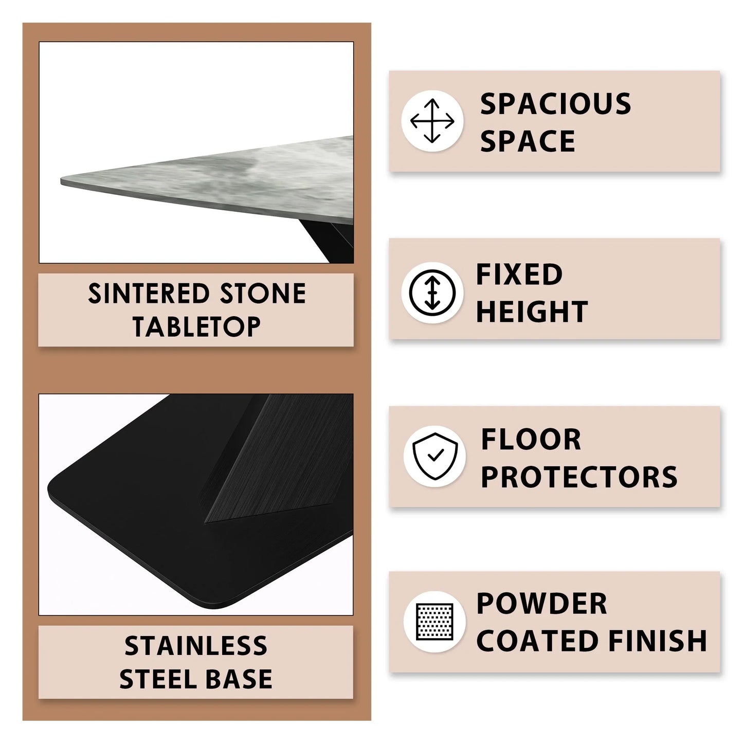 Voren Dining Table with Rectangular Tabletop with Gold/Black Stainless Steel Base - Elax Furniture