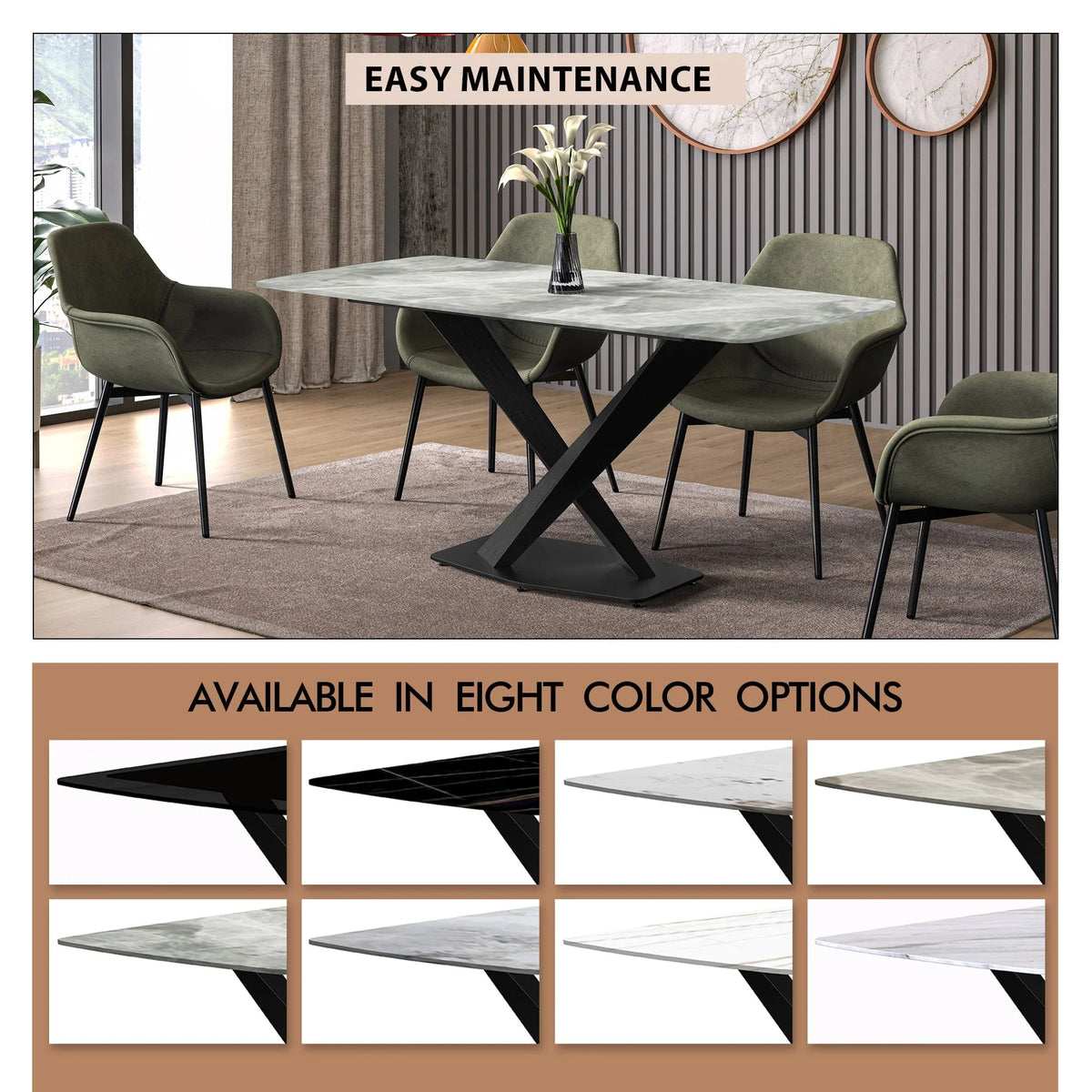 Voren Dining Table with Rectangular Tabletop with Gold/Black Stainless Steel Base - Elax Furniture