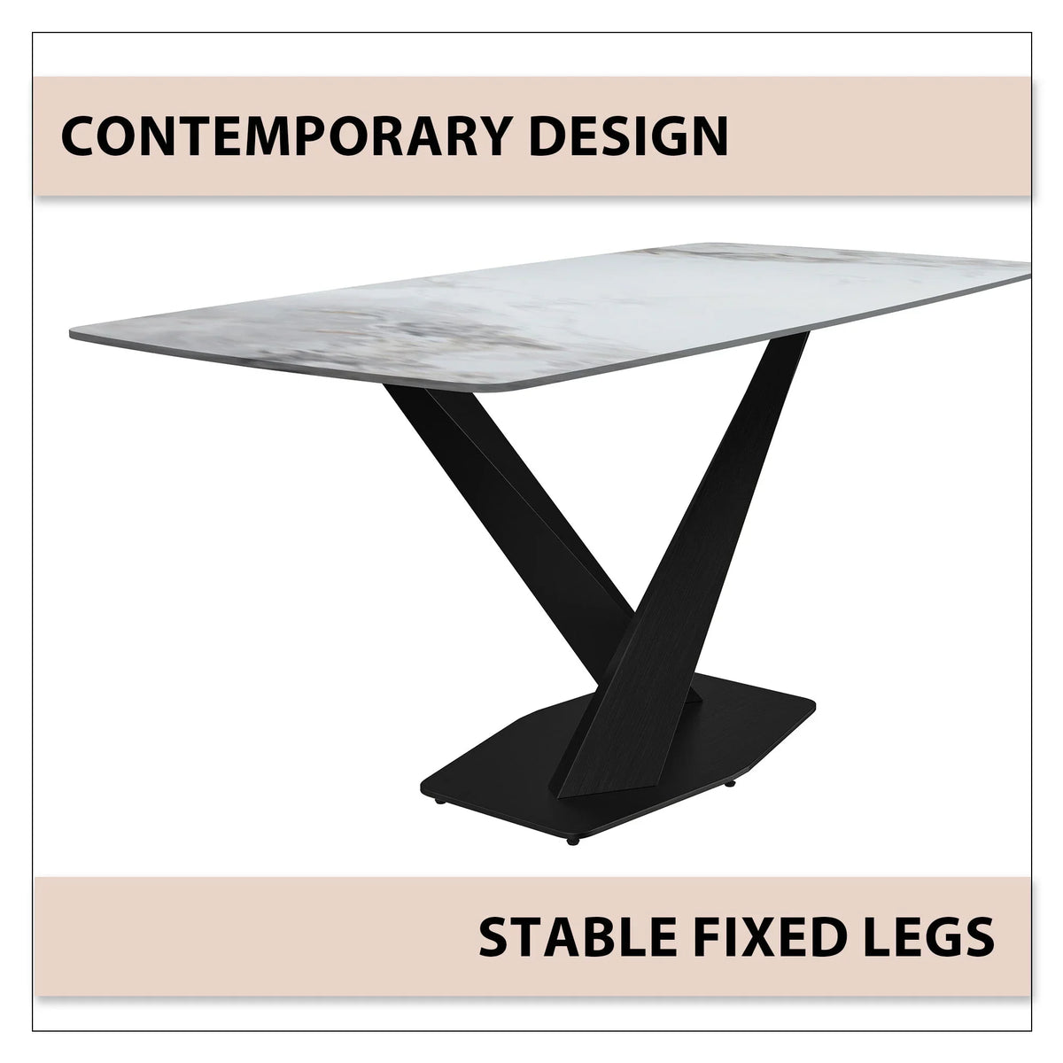 Voren Dining Table with Rectangular Tabletop with Gold/Black Stainless Steel Base - Elax Furniture