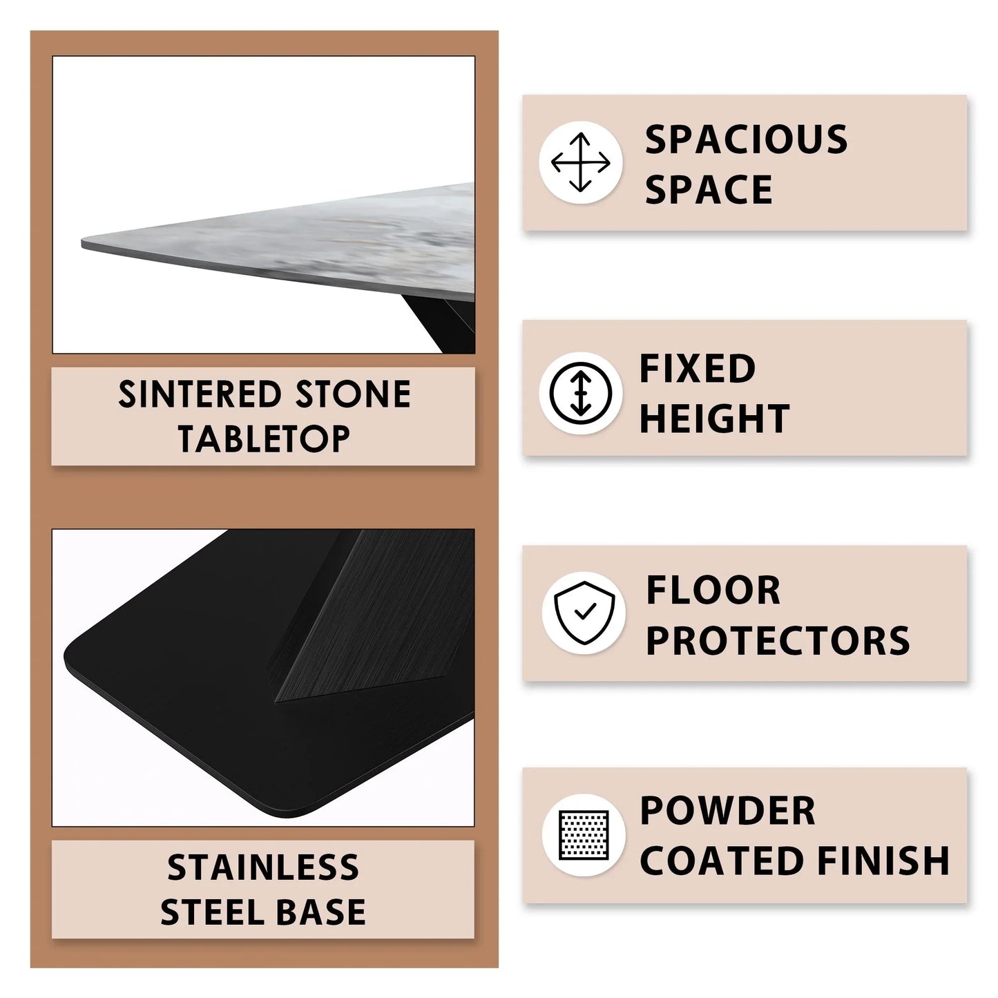 Voren Dining Table with Rectangular Tabletop with Gold/Black Stainless Steel Base - Elax Furniture