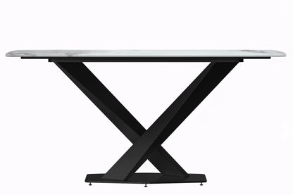 Voren Dining Table with Rectangular Tabletop with Gold/Black Stainless Steel Base - Elax Furniture
