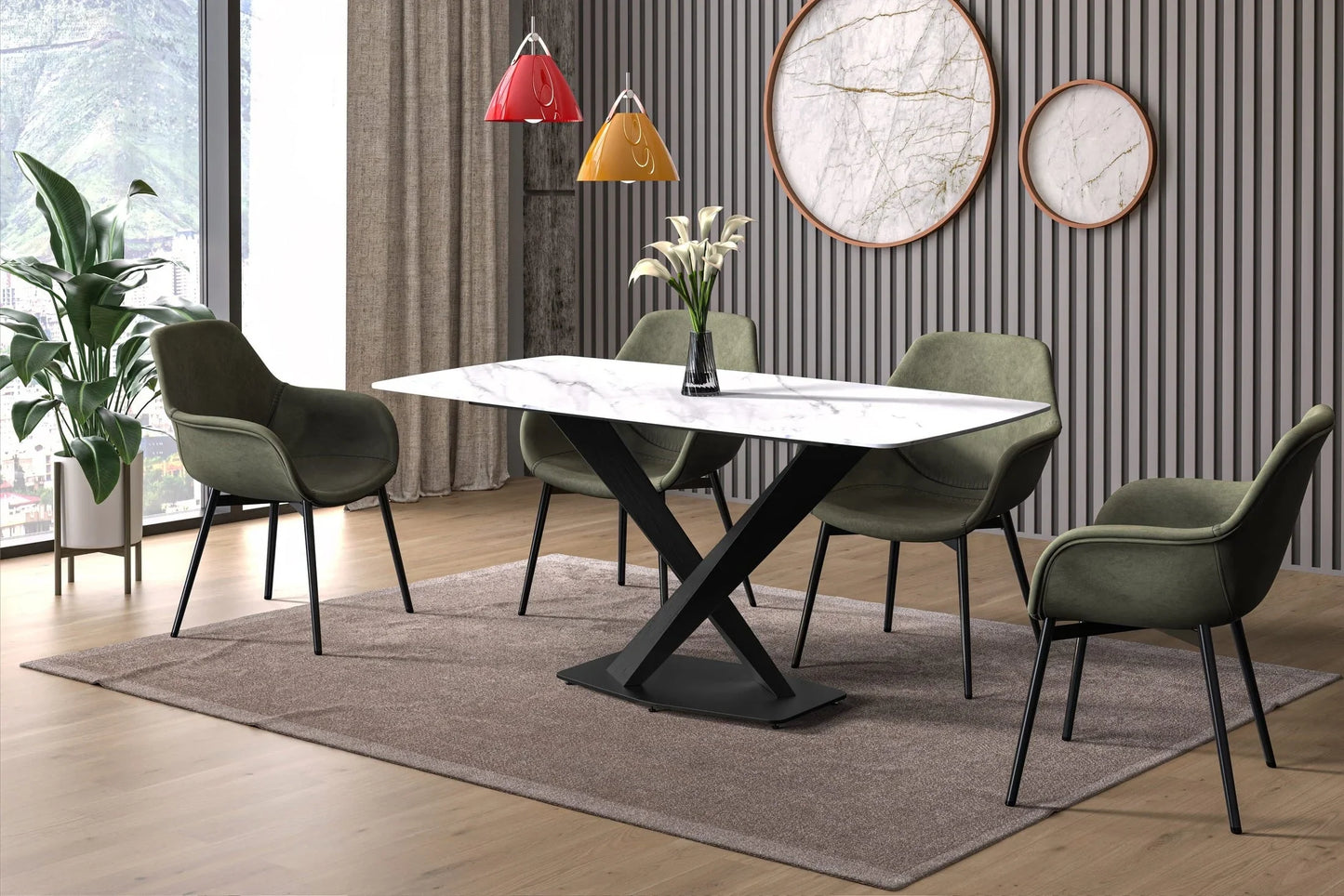 Voren Dining Table with Rectangular Tabletop with Gold/Black Stainless Steel Base - Elax Furniture