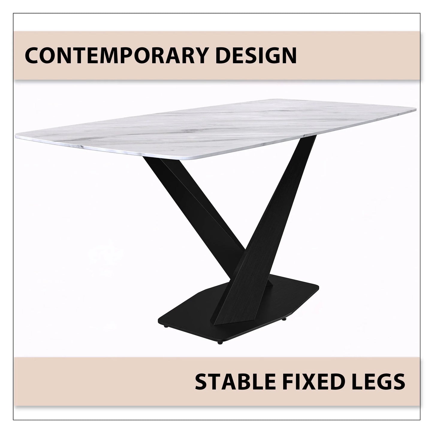 Voren Dining Table with Rectangular Tabletop with Gold/Black Stainless Steel Base - Elax Furniture