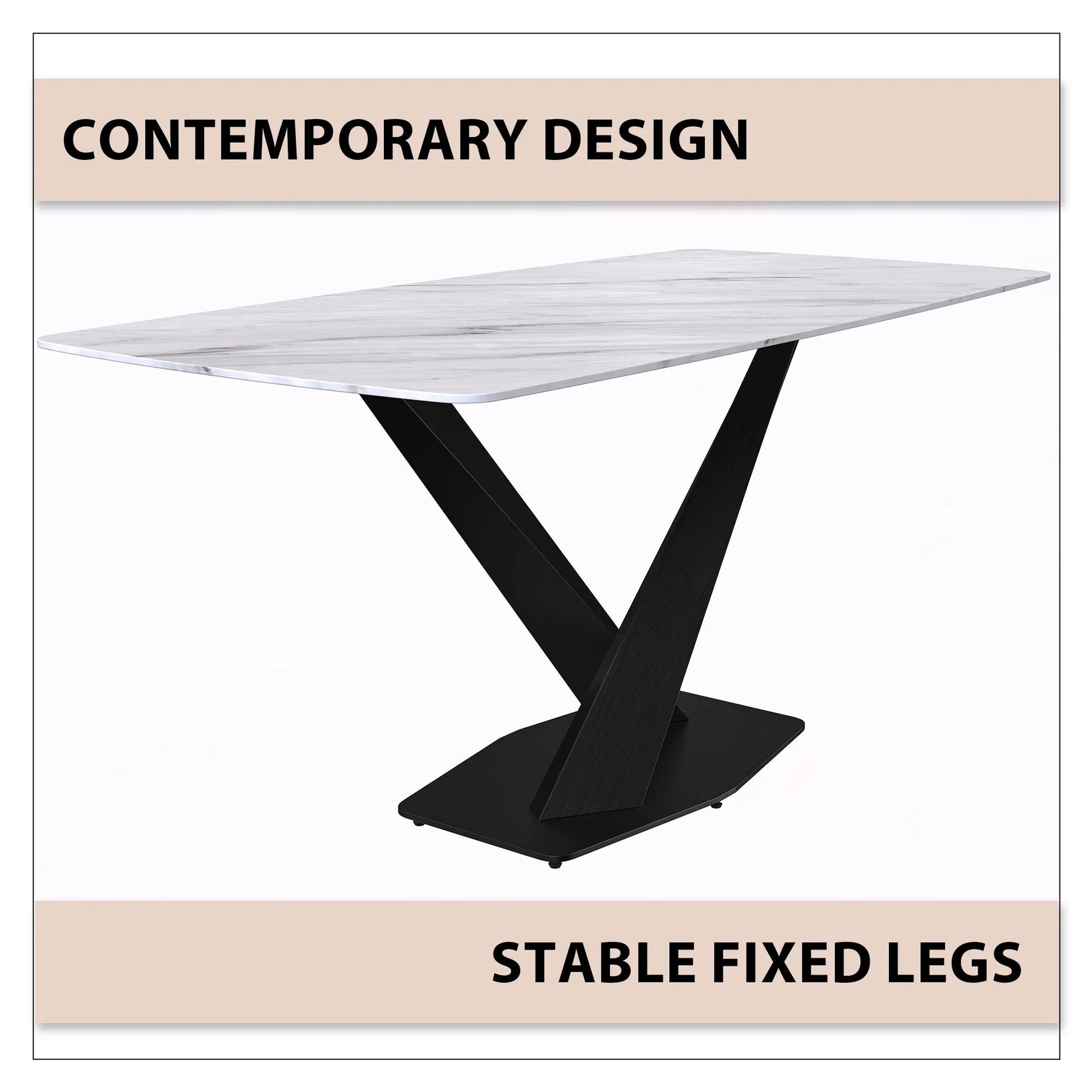 Voren Dining Table with Rectangular Tabletop with Gold/Black Stainless Steel Base - Elax Furniture