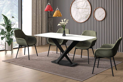 Voren Dining Table with Rectangular Tabletop with Gold/Black Stainless Steel Base - Elax Furniture