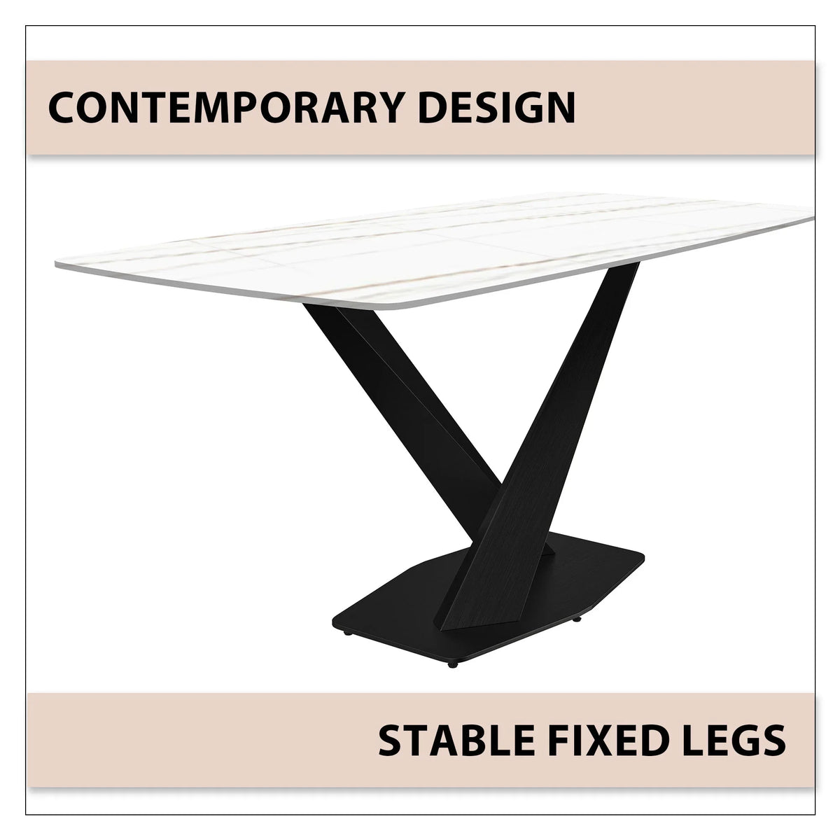 Voren Dining Table with Rectangular Tabletop with Gold/Black Stainless Steel Base - Elax Furniture