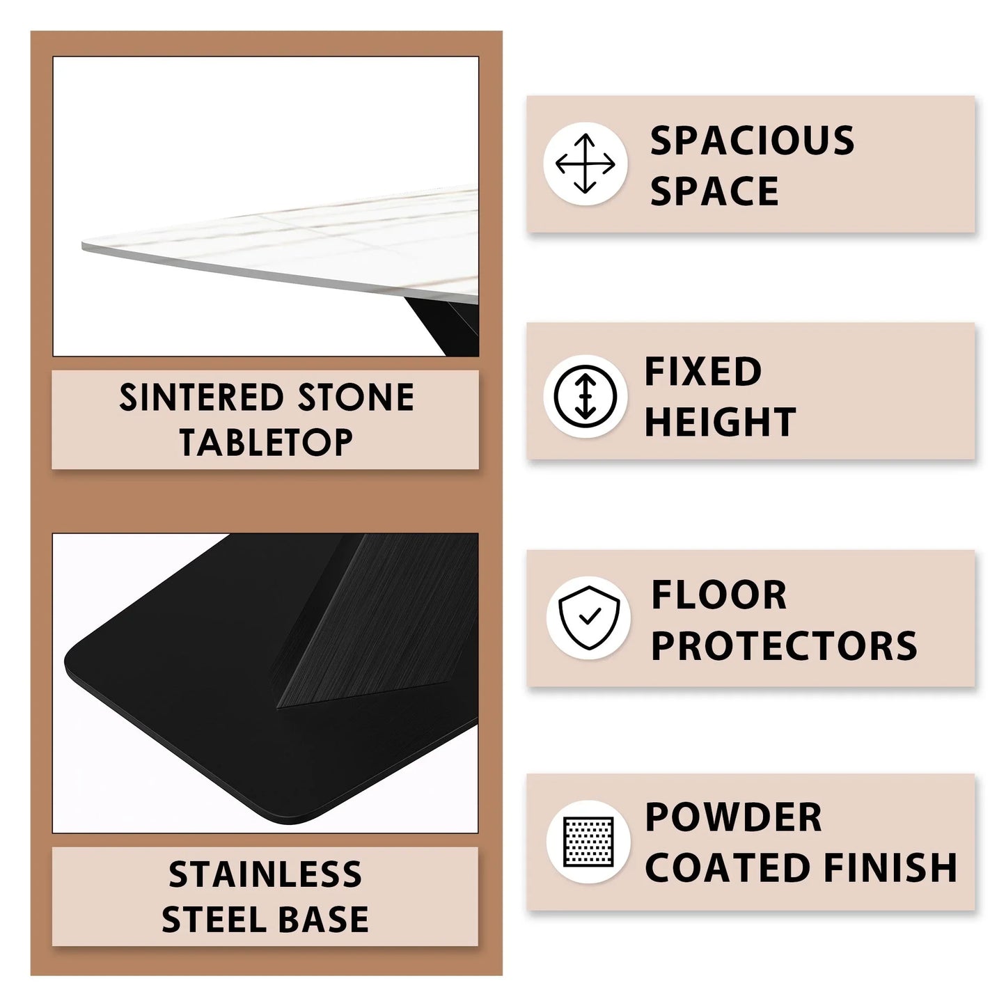 Voren Dining Table with Rectangular Tabletop with Gold/Black Stainless Steel Base - Elax Furniture