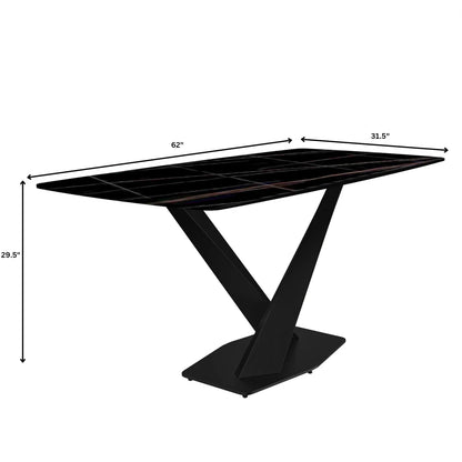 Voren Dining Table with Rectangular Tabletop with Gold/Black Stainless Steel Base - Elax Furniture
