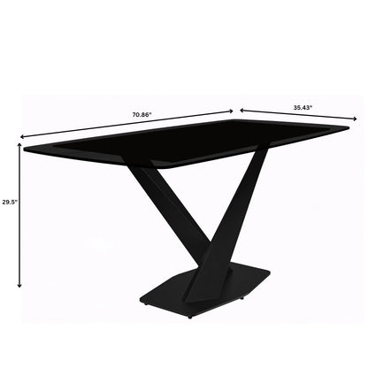 Voren Dining Table with Rectangular Tabletop with Gold/Black Stainless Steel Base - Elax Furniture