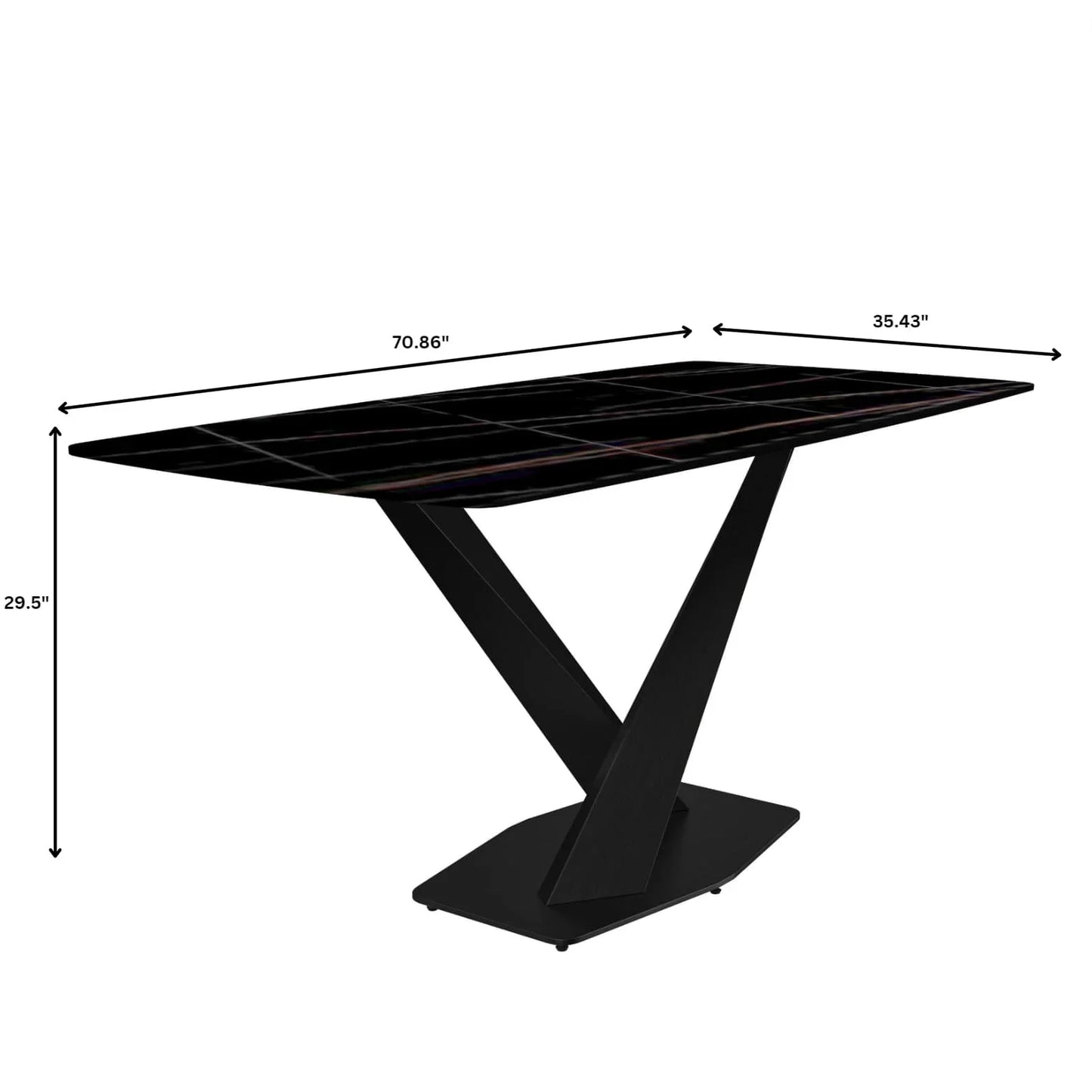 Voren Dining Table with Rectangular Tabletop with Gold/Black Stainless Steel Base - Elax Furniture