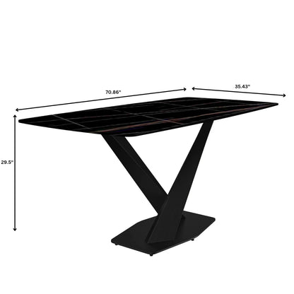Voren Dining Table with Rectangular Tabletop with Gold/Black Stainless Steel Base - Elax Furniture