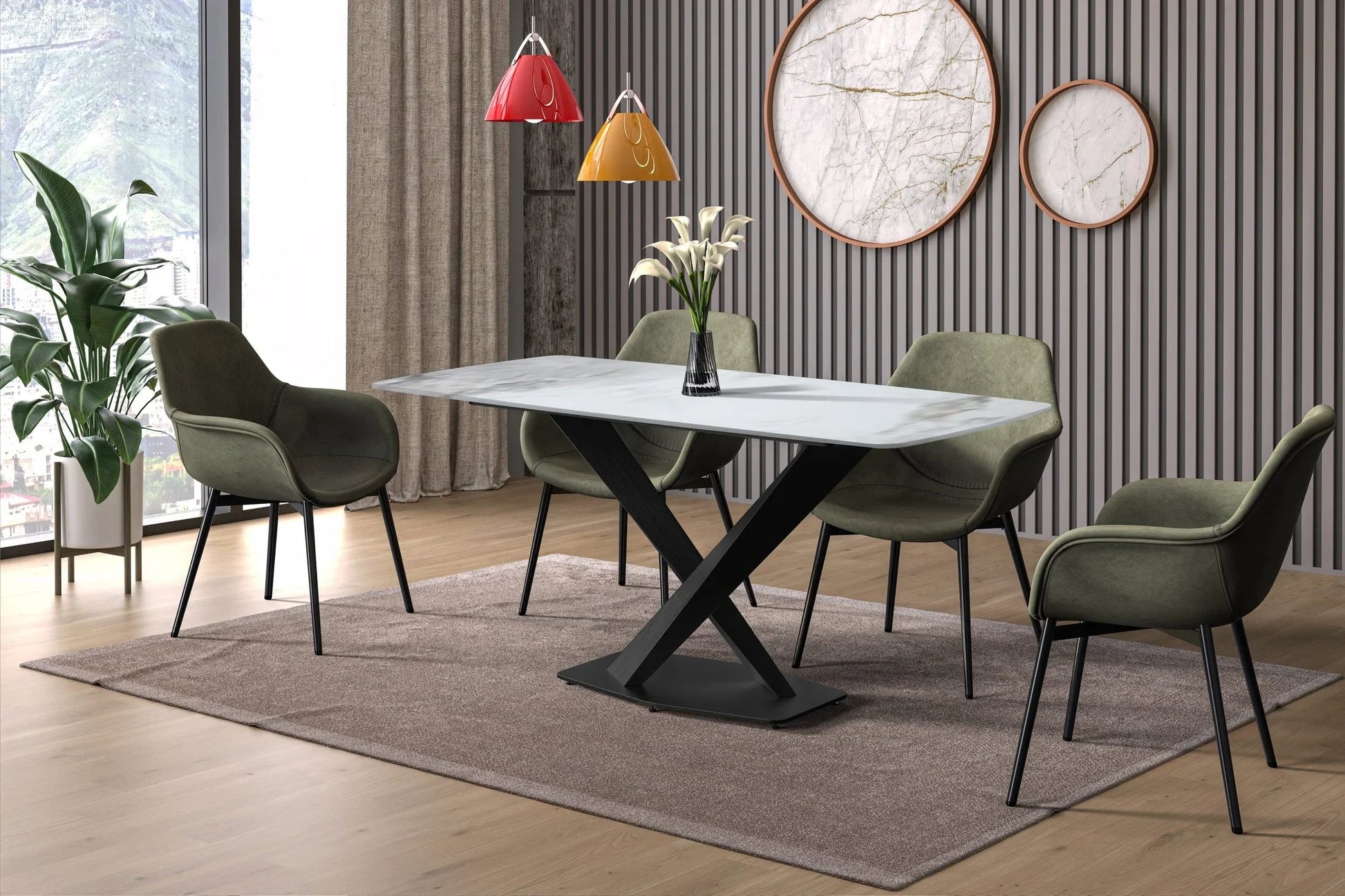 Voren Dining Table with Rectangular Tabletop with Gold/Black Stainless Steel Base - Elax Furniture