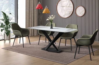 Voren Dining Table with Rectangular Tabletop with Gold/Black Stainless Steel Base - Elax Furniture