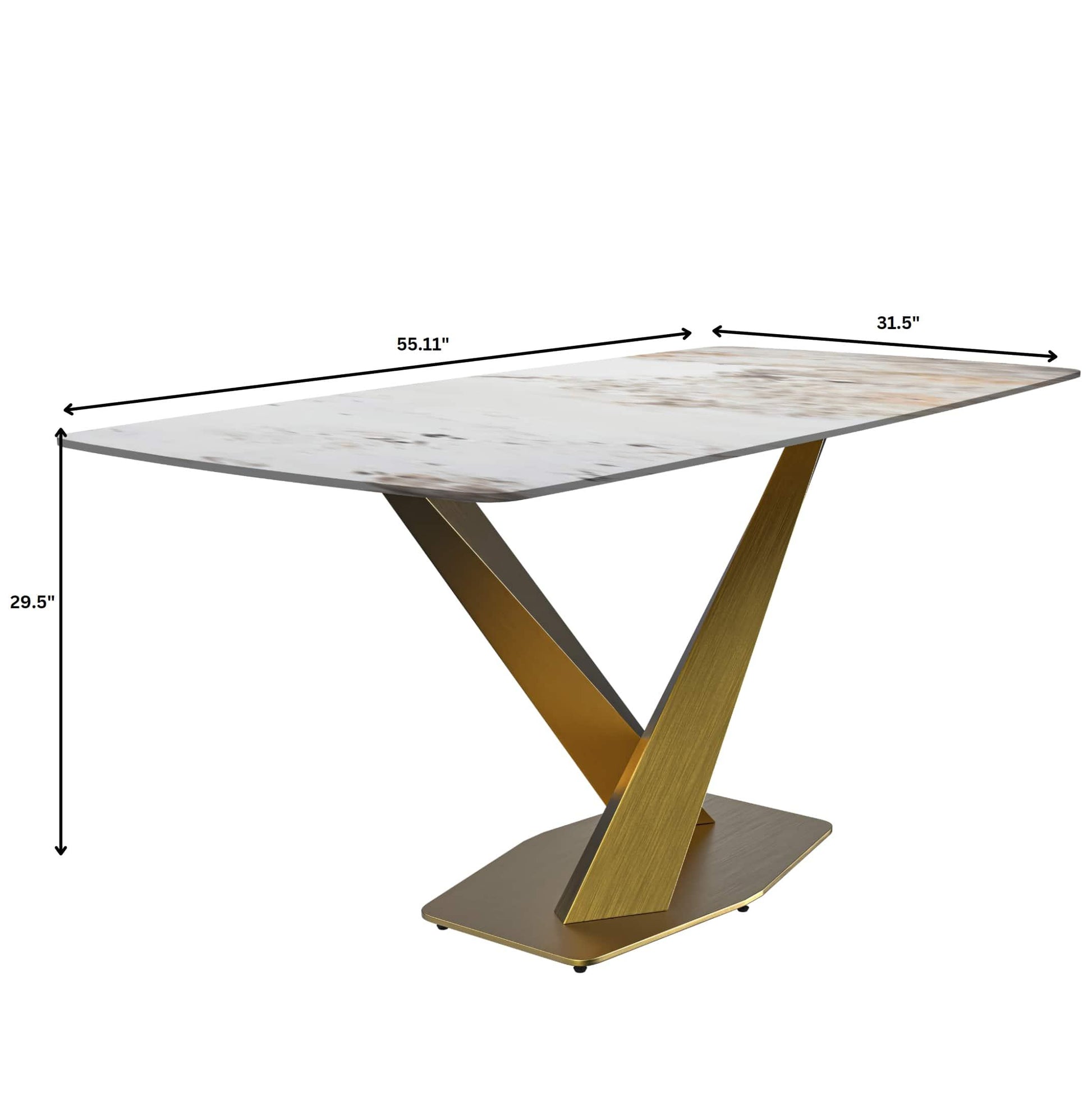 Voren Dining Table with Rectangular Tabletop with Gold/Black Stainless Steel Base - Elax Furniture