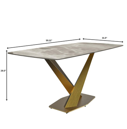 Voren Dining Table with Rectangular Tabletop with Gold/Black Stainless Steel Base - Elax Furniture