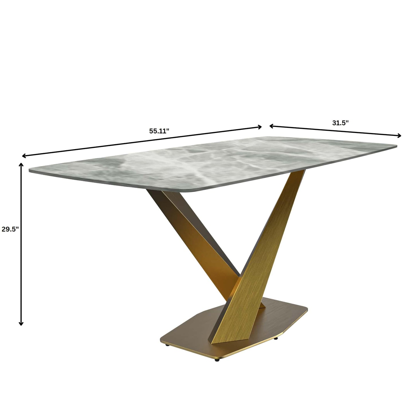 Voren Dining Table with Rectangular Tabletop with Gold/Black Stainless Steel Base - Elax Furniture