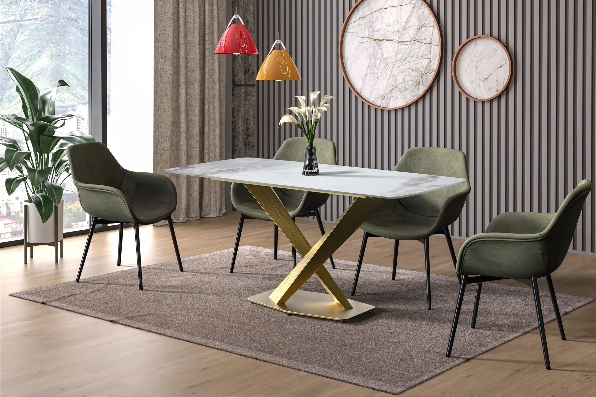 Voren Dining Table with Rectangular Tabletop with Gold/Black Stainless Steel Base - Elax Furniture