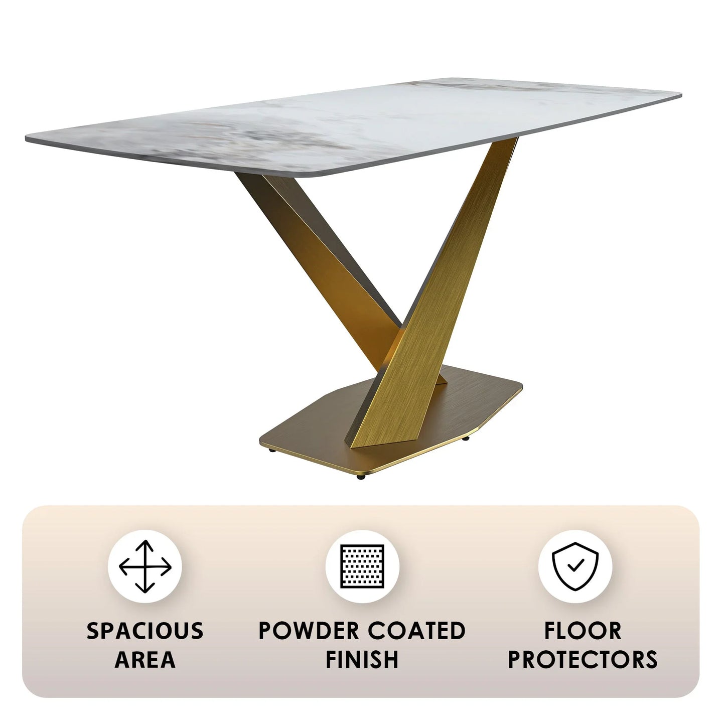 Voren Dining Table with Rectangular Tabletop with Gold/Black Stainless Steel Base - Elax Furniture