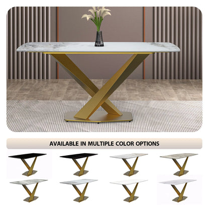 Voren Dining Table with Rectangular Tabletop with Gold/Black Stainless Steel Base - Elax Furniture