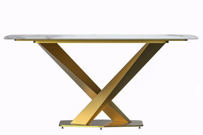 Voren Dining Table with Rectangular Tabletop with Gold/Black Stainless Steel Base - Elax Furniture