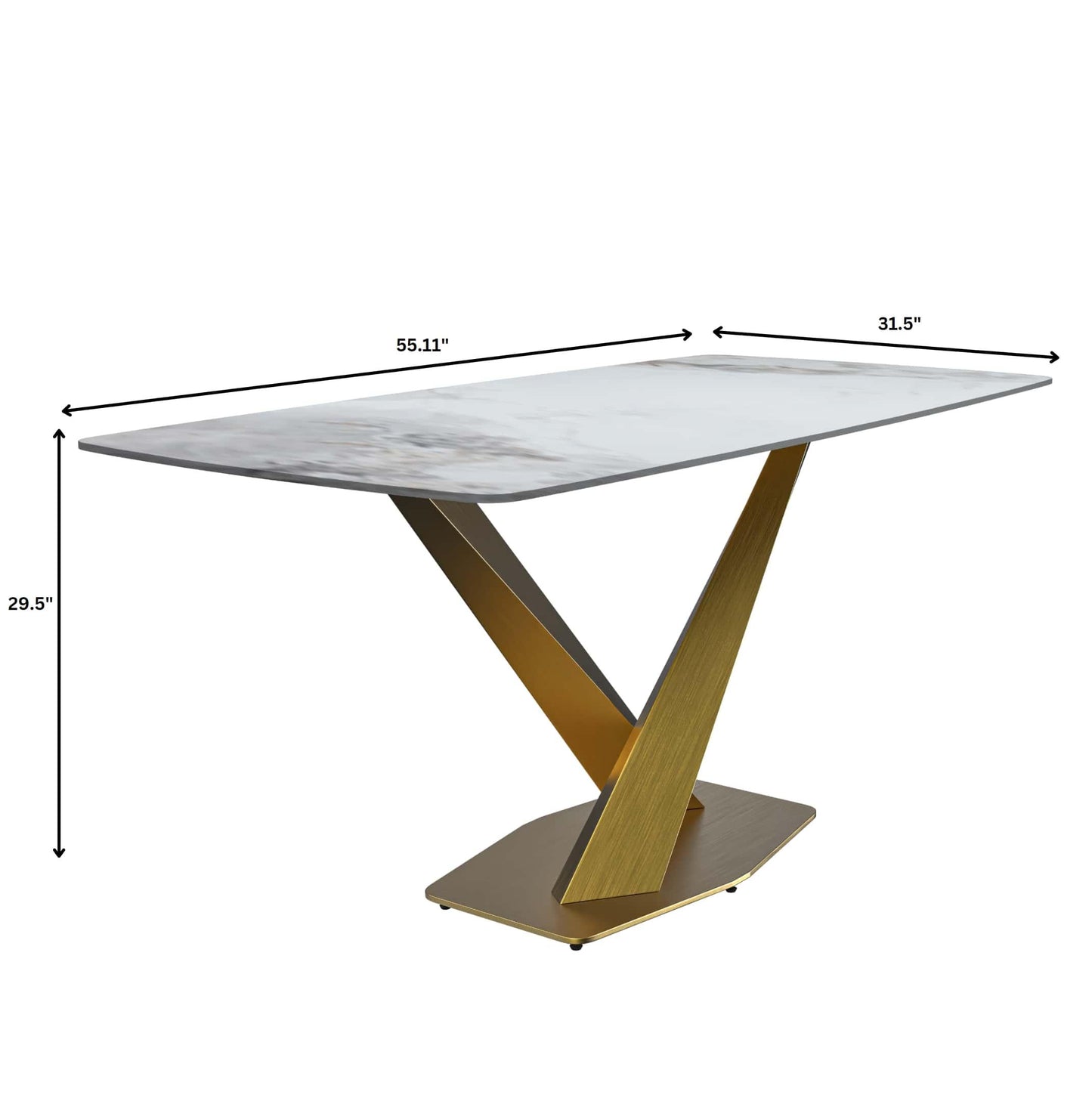 Voren Dining Table with Rectangular Tabletop with Gold/Black Stainless Steel Base - Elax Furniture