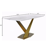 Voren Dining Table with Rectangular Tabletop with Gold/Black Stainless Steel Base - Elax Furniture