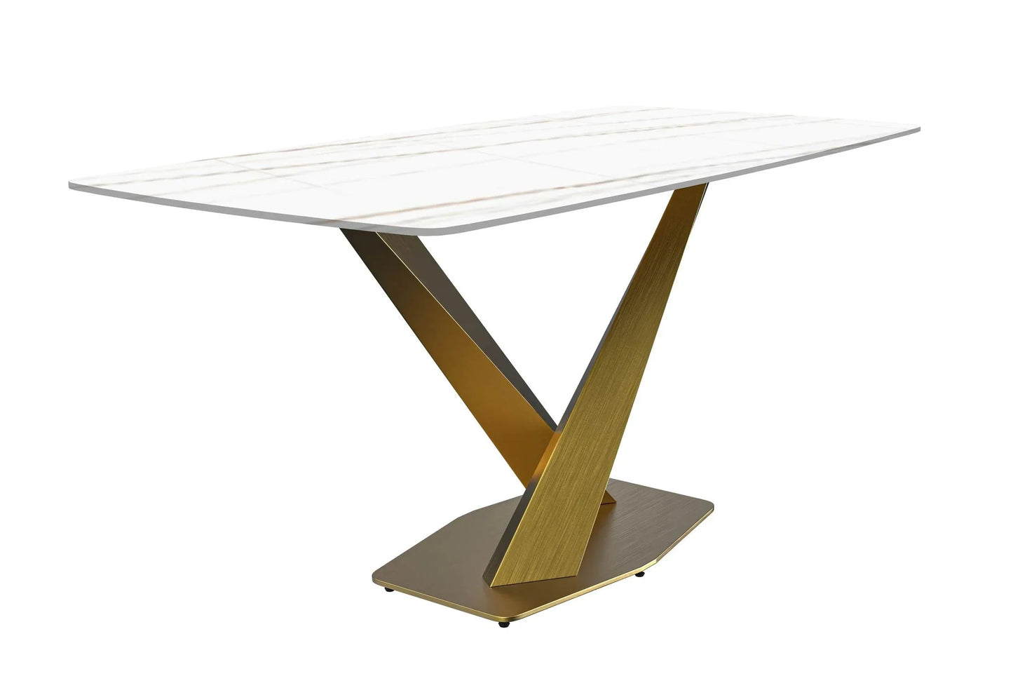 Voren Dining Table with Rectangular Tabletop with Gold/Black Stainless Steel Base - Elax Furniture