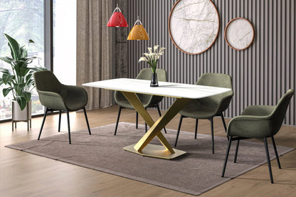 Voren Dining Table with Rectangular Tabletop with Gold/Black Stainless Steel Base - Elax Furniture