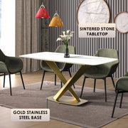 Voren Dining Table with Rectangular Tabletop with Gold/Black Stainless Steel Base - Elax Furniture
