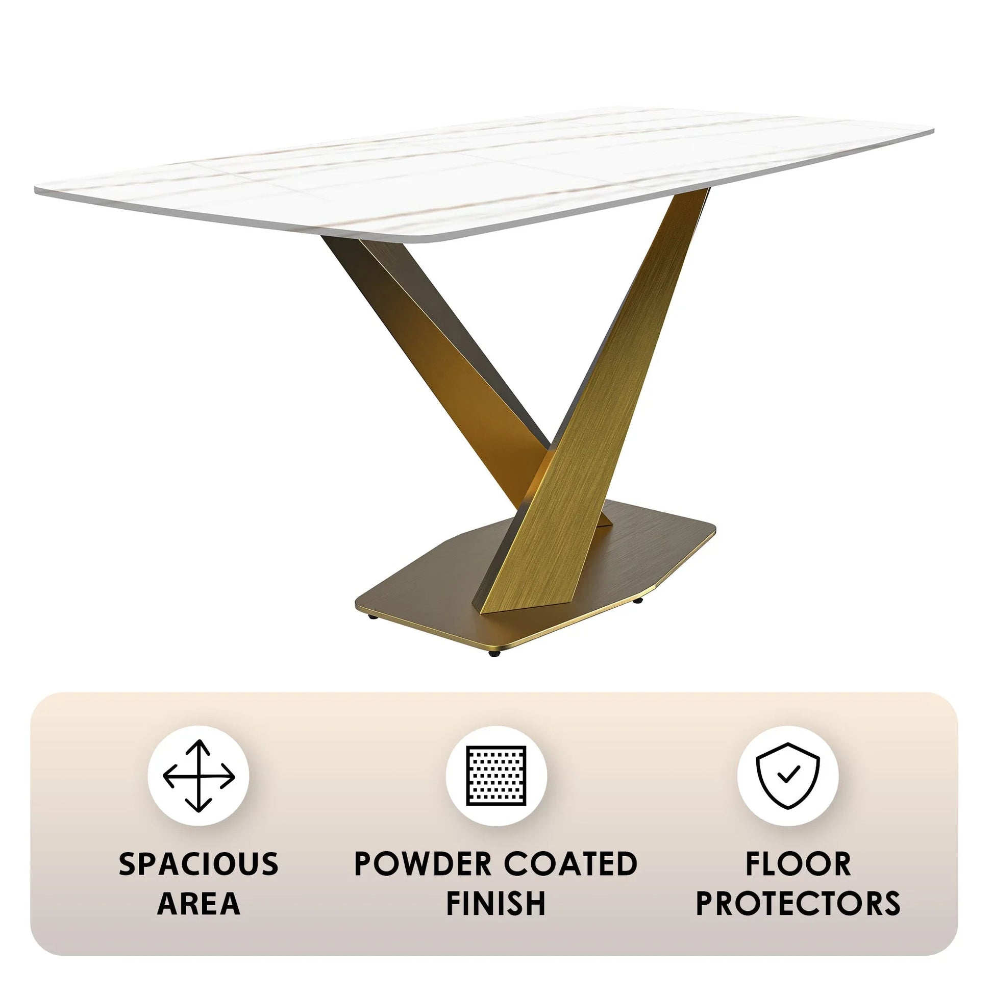 Voren Dining Table with Rectangular Tabletop with Gold/Black Stainless Steel Base - Elax Furniture