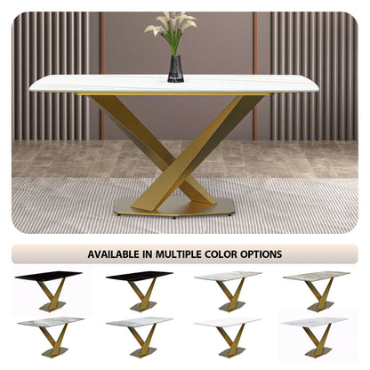 Voren Dining Table with Rectangular Tabletop with Gold/Black Stainless Steel Base - Elax Furniture