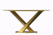Voren Dining Table with Rectangular Tabletop with Gold/Black Stainless Steel Base - Elax Furniture