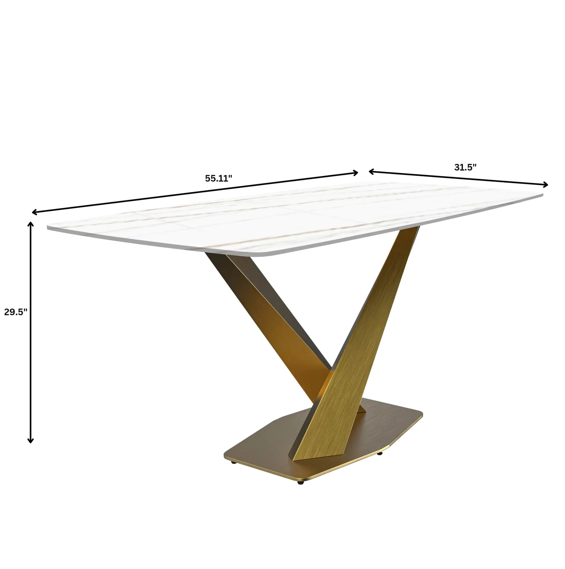 Voren Dining Table with Rectangular Tabletop with Gold/Black Stainless Steel Base - Elax Furniture