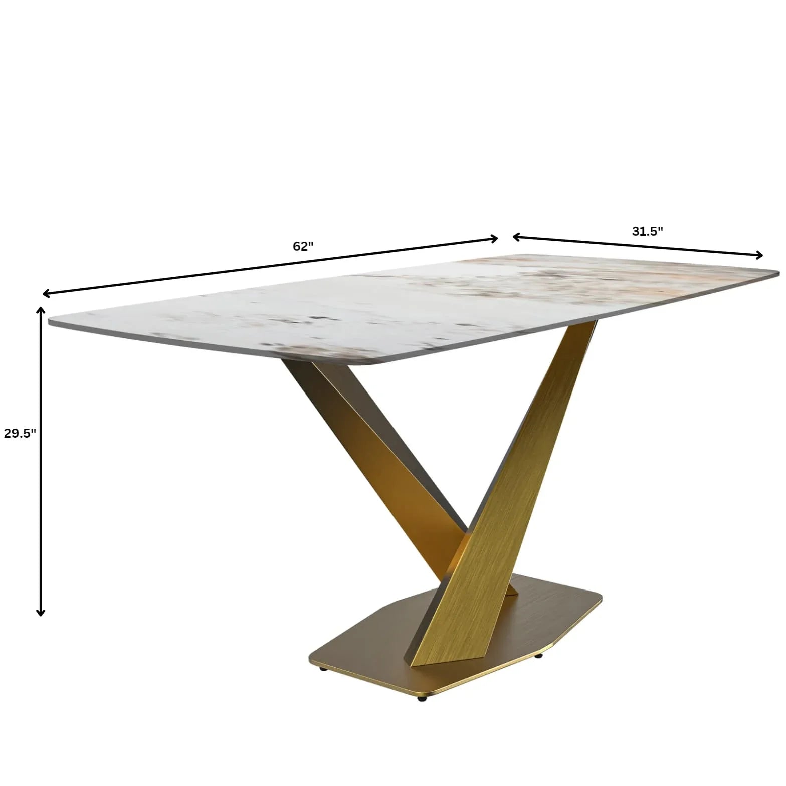 Voren Dining Table with Rectangular Tabletop with Gold/Black Stainless Steel Base - Elax Furniture