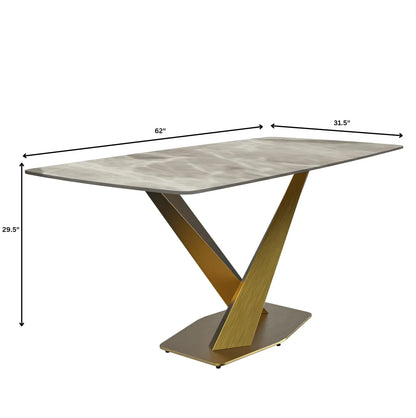 Voren Dining Table with Rectangular Tabletop with Gold/Black Stainless Steel Base - Elax Furniture