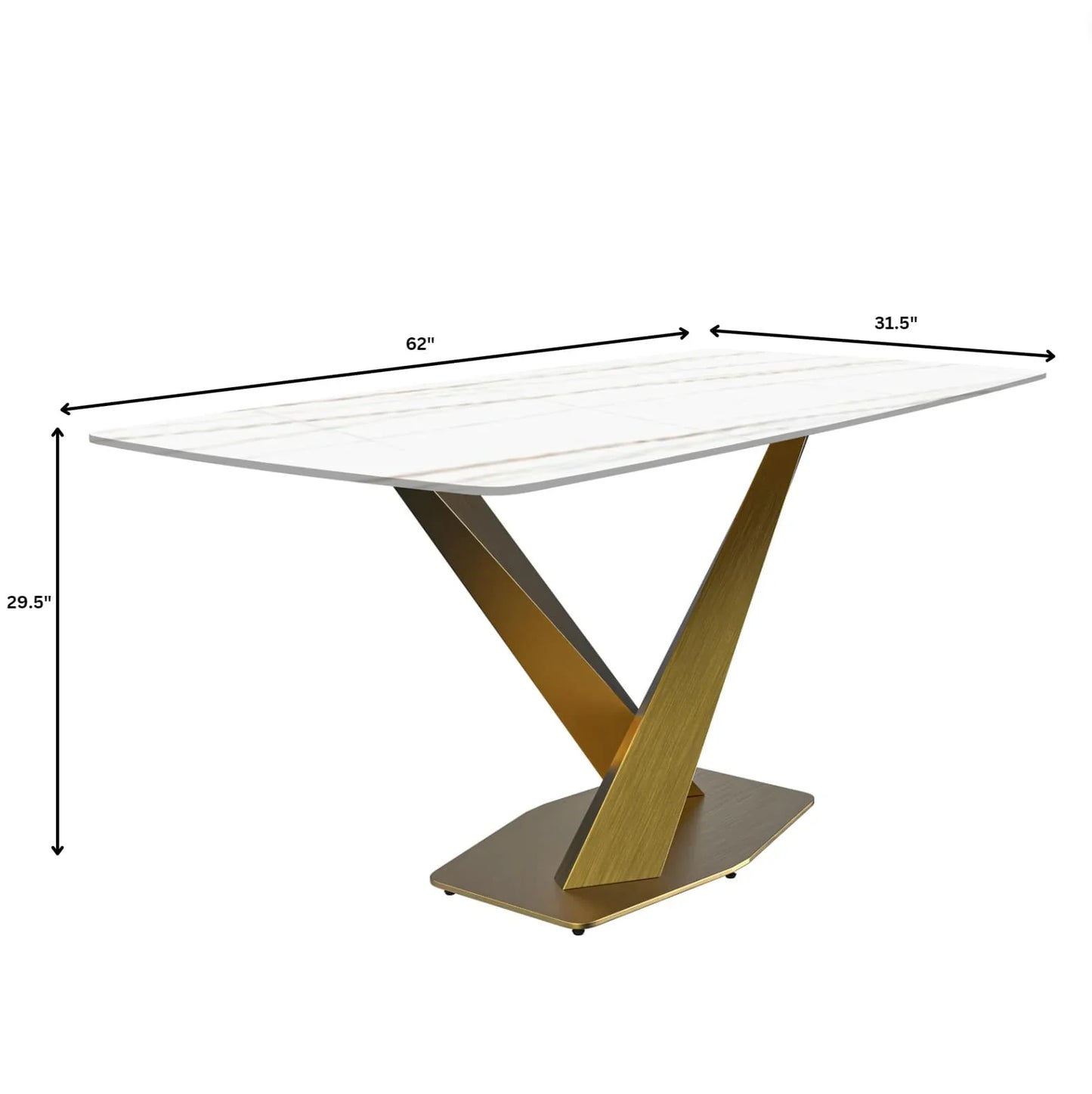 Voren Dining Table with Rectangular Tabletop with Gold/Black Stainless Steel Base - Elax Furniture