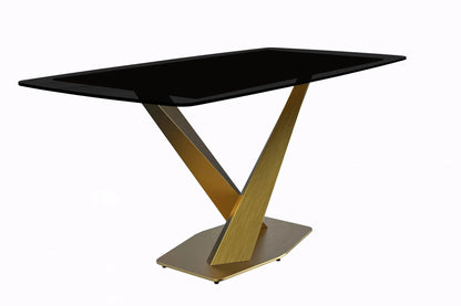 Voren Dining Table with Rectangular Tabletop with Gold/Black Stainless Steel Base - Elax Furniture