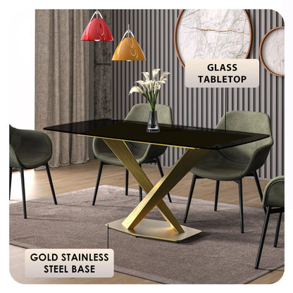 Voren Dining Table with Rectangular Tabletop with Gold/Black Stainless Steel Base - Elax Furniture