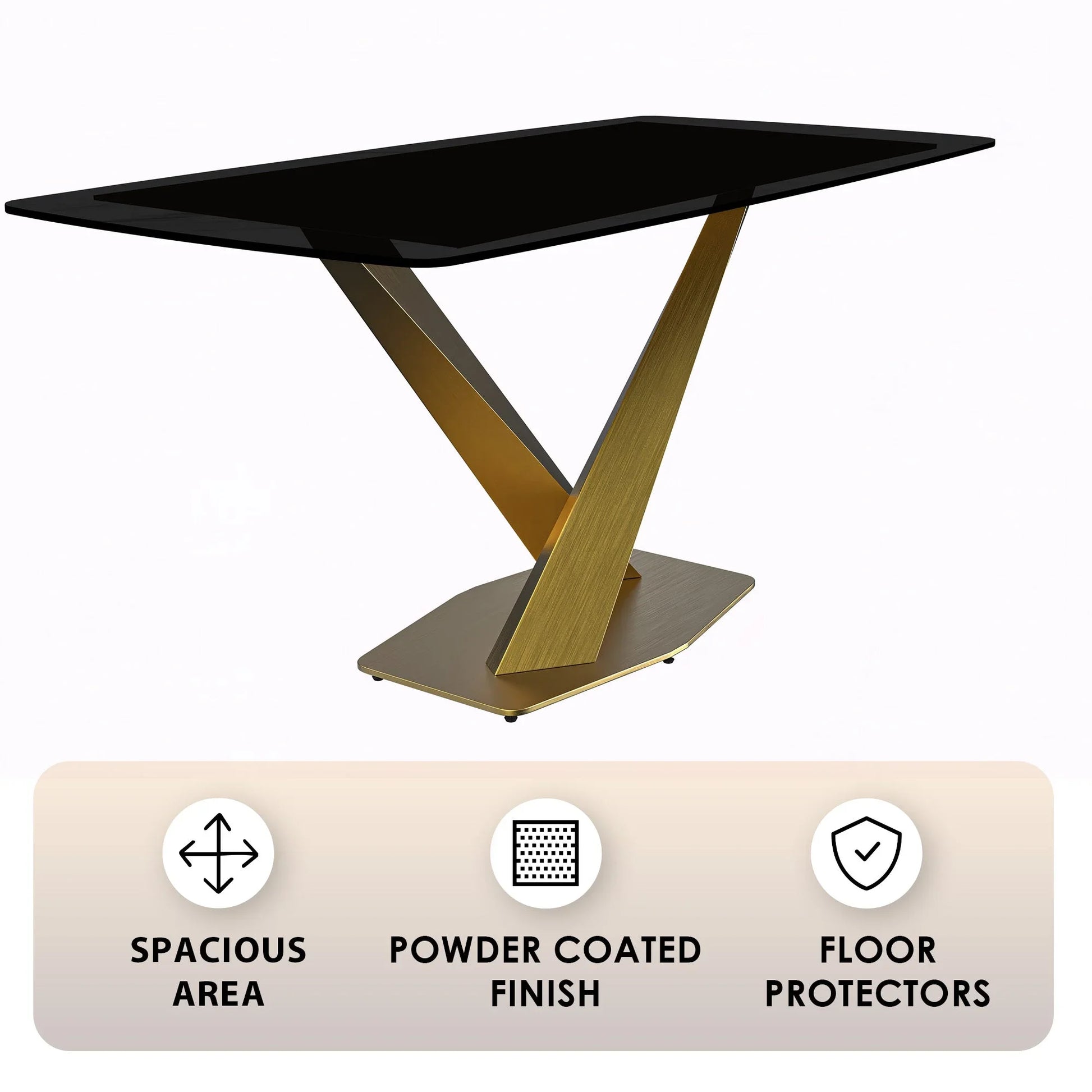 Voren Dining Table with Rectangular Tabletop with Gold/Black Stainless Steel Base - Elax Furniture