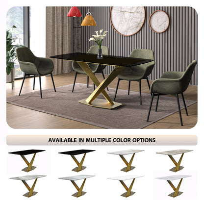 Voren Dining Table with Rectangular Tabletop with Gold/Black Stainless Steel Base - Elax Furniture