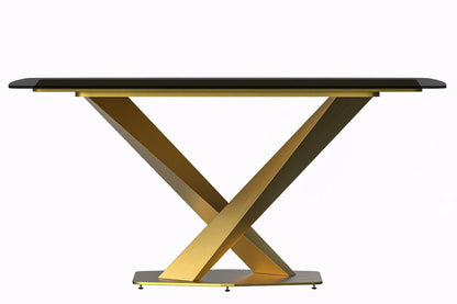 Voren Dining Table with Rectangular Tabletop with Gold/Black Stainless Steel Base - Elax Furniture