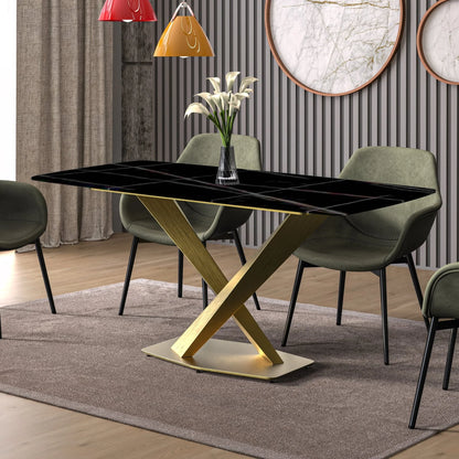 Voren Dining Table with Rectangular Tabletop with Gold/Black Stainless Steel Base - Elax Furniture