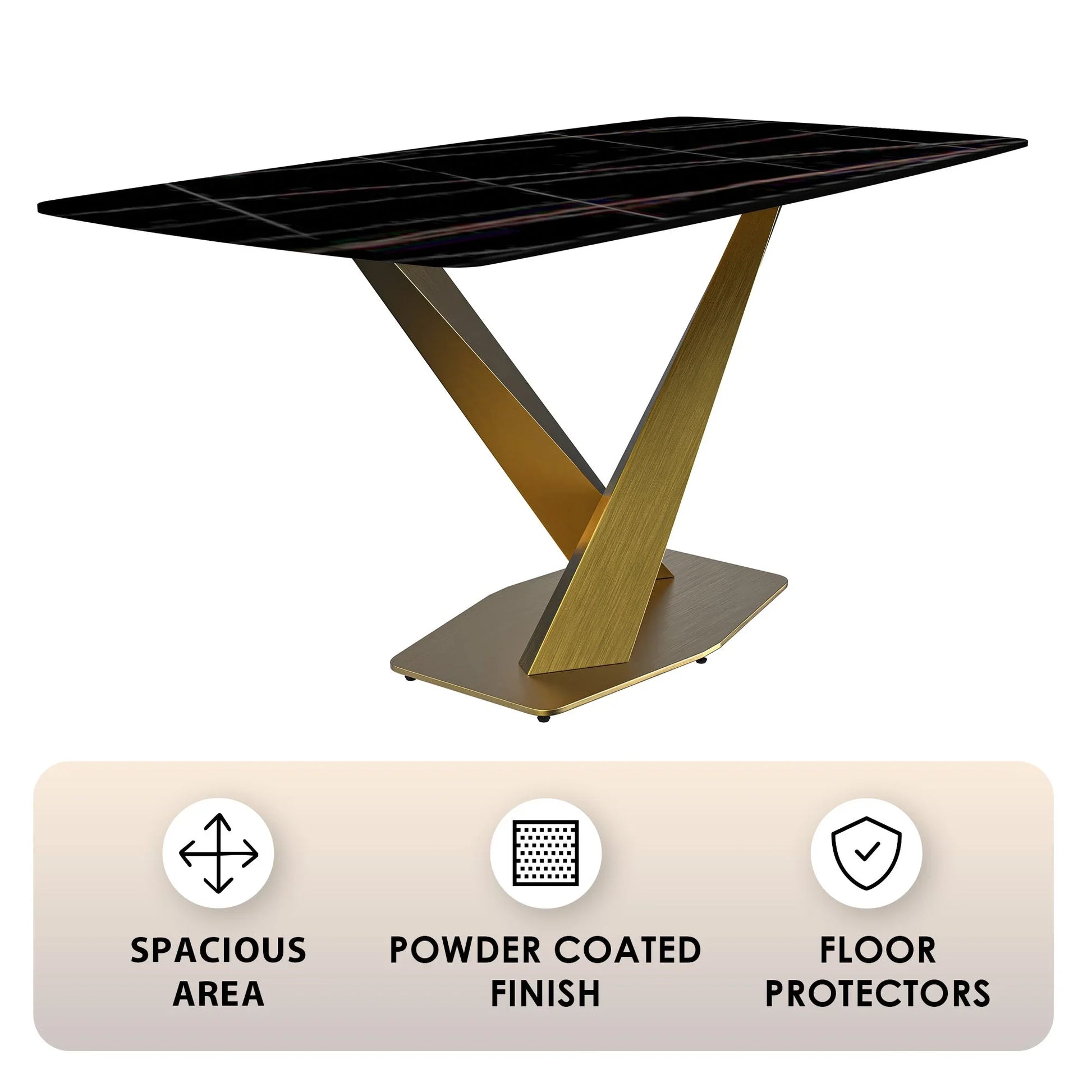 Voren Dining Table with Rectangular Tabletop with Gold/Black Stainless Steel Base - Elax Furniture