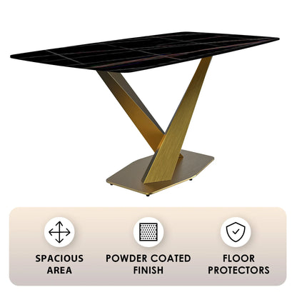 Voren Dining Table with Rectangular Tabletop with Gold/Black Stainless Steel Base - Elax Furniture