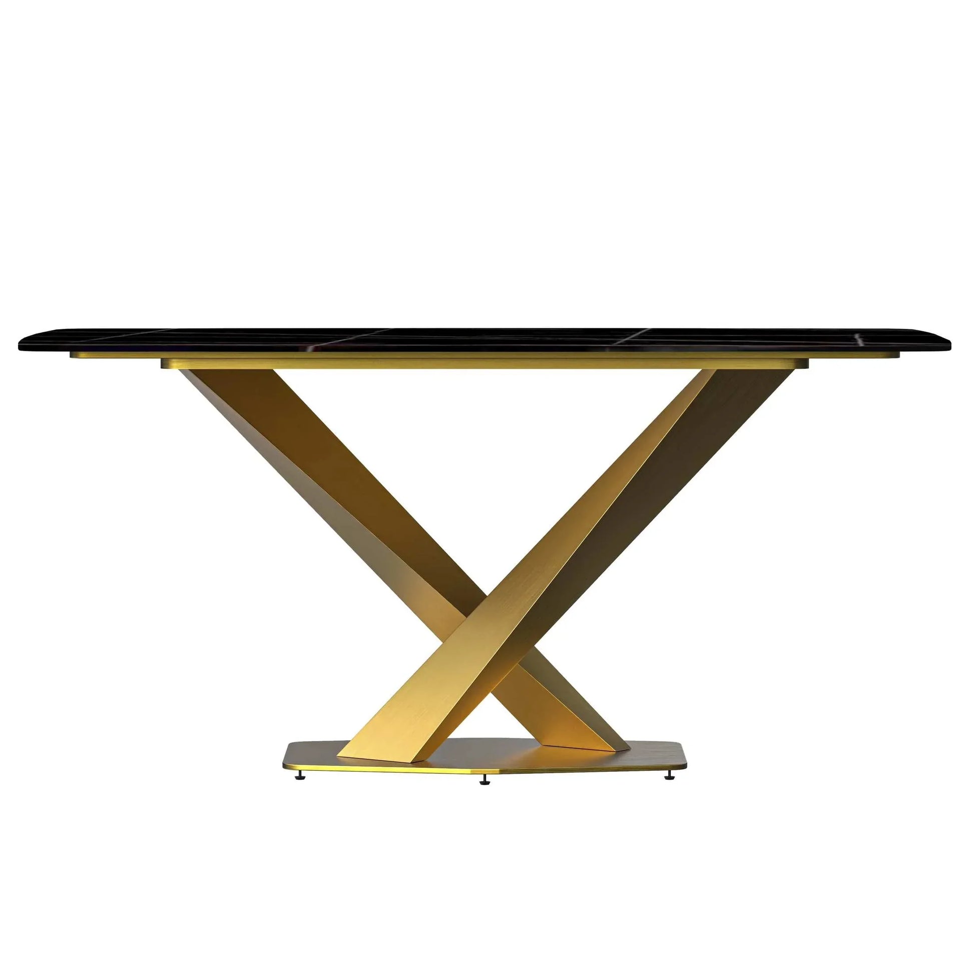 Voren Dining Table with Rectangular Tabletop with Gold/Black Stainless Steel Base - Elax Furniture