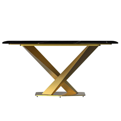 Voren Dining Table with Rectangular Tabletop with Gold/Black Stainless Steel Base - Elax Furniture
