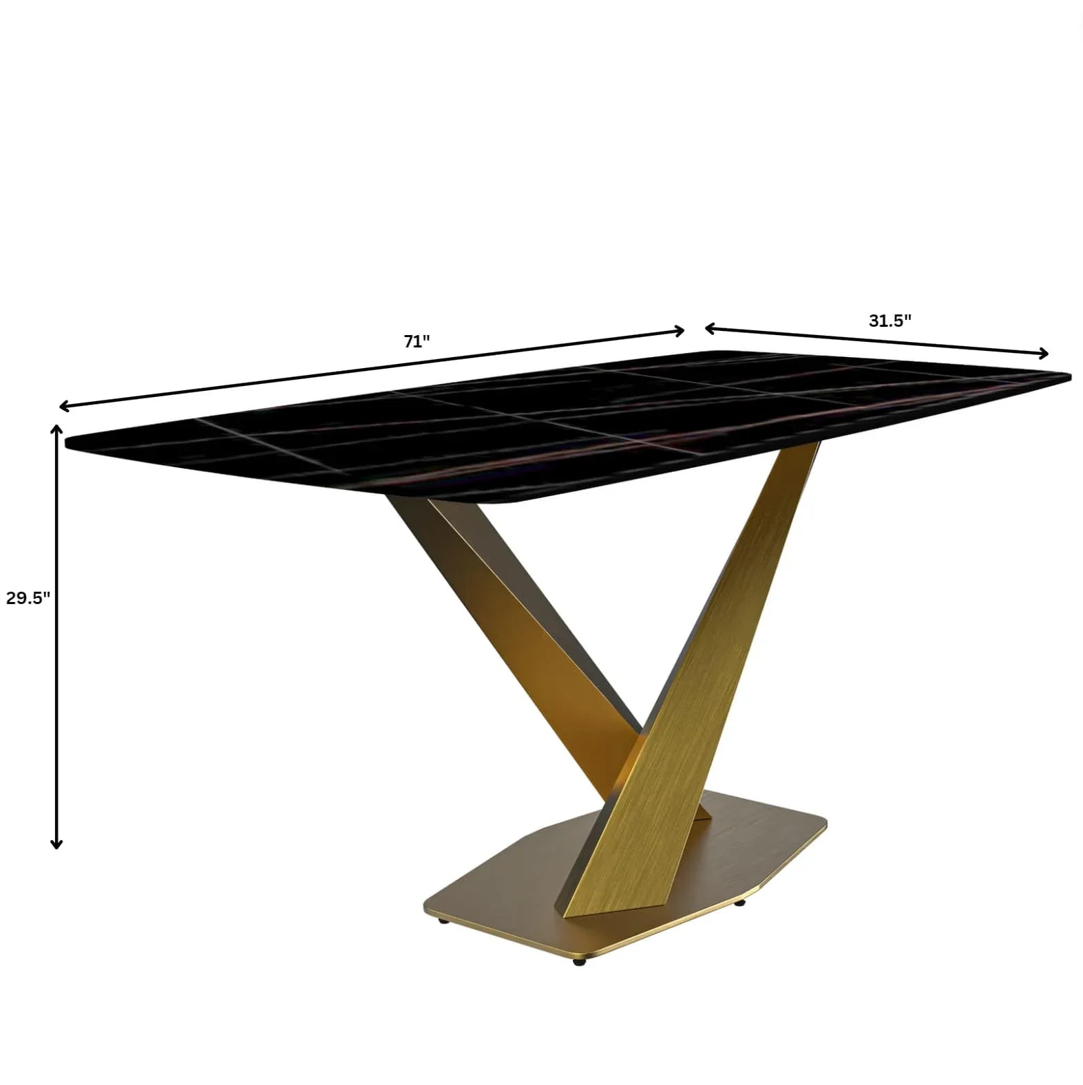 Voren Dining Table with Rectangular Tabletop with Gold/Black Stainless Steel Base - Elax Furniture