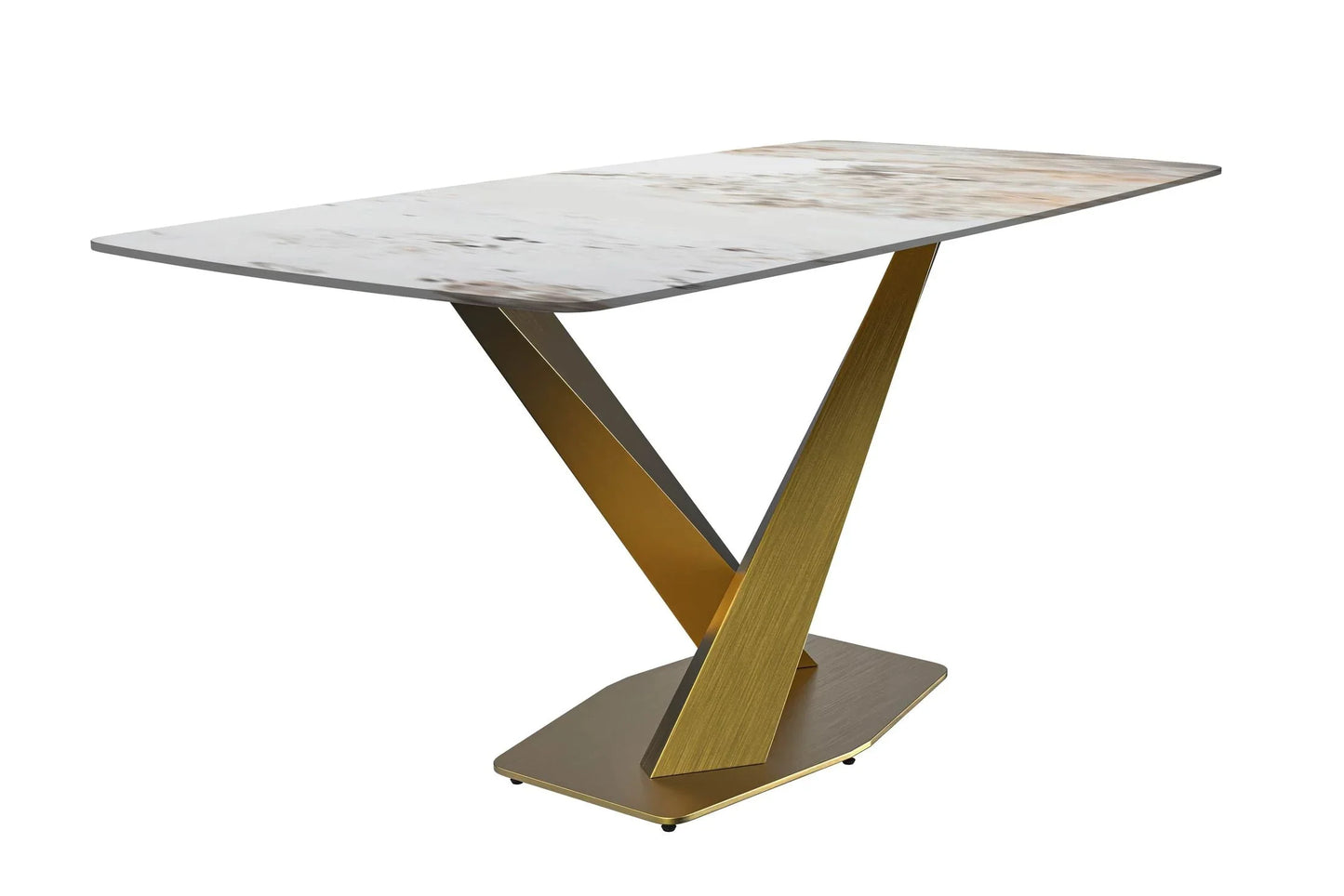 Voren Dining Table with Rectangular Tabletop with Gold/Black Stainless Steel Base - Elax Furniture